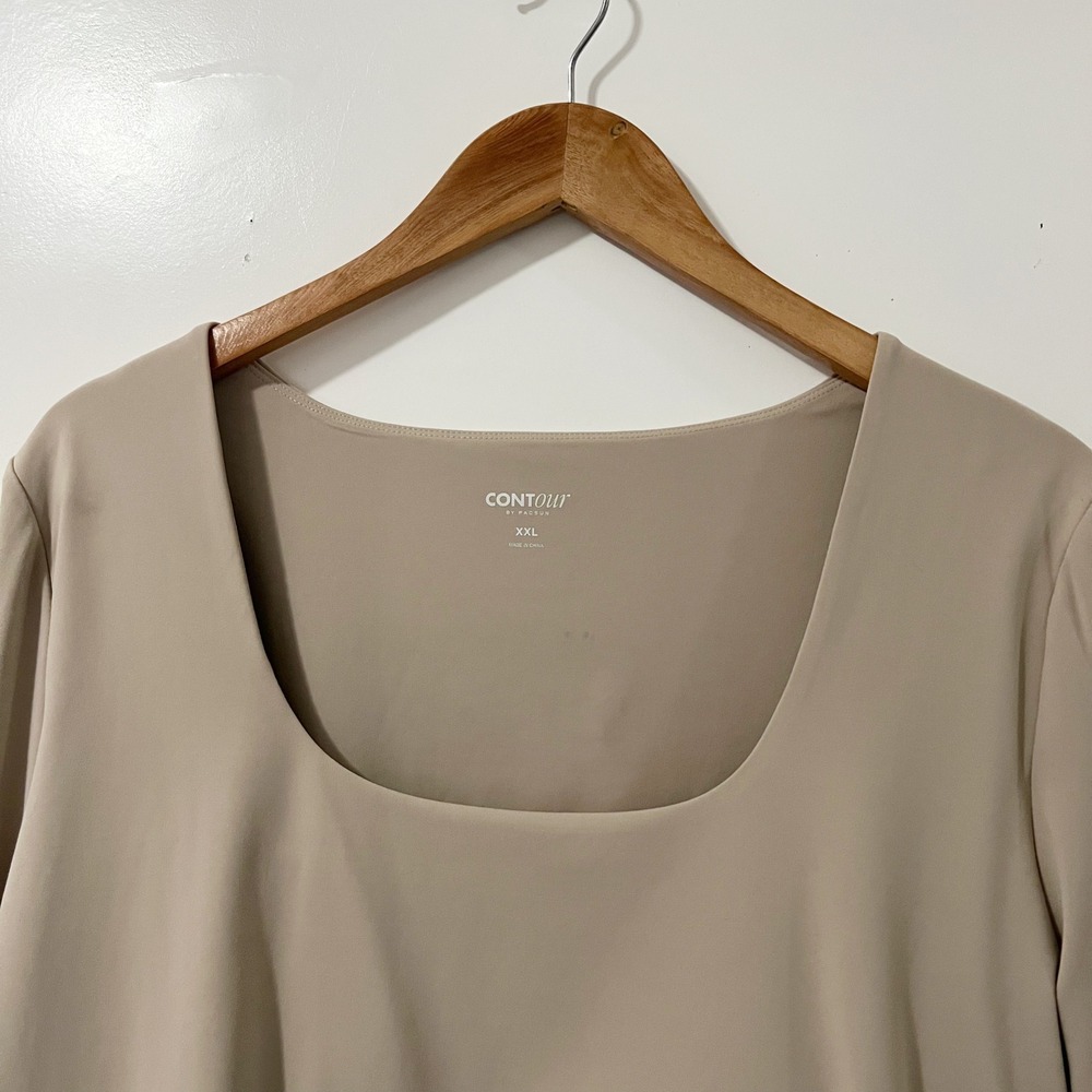 PacSun Contouir XXL Long Sleeve Square‎ Neck Top New NWT Stretch Beige - Picture 3 of 5
